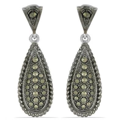 BUY 925 STERLING SILVER NATURAL AUSTRIAN MARCASITE GEMSTONE EARRINGS